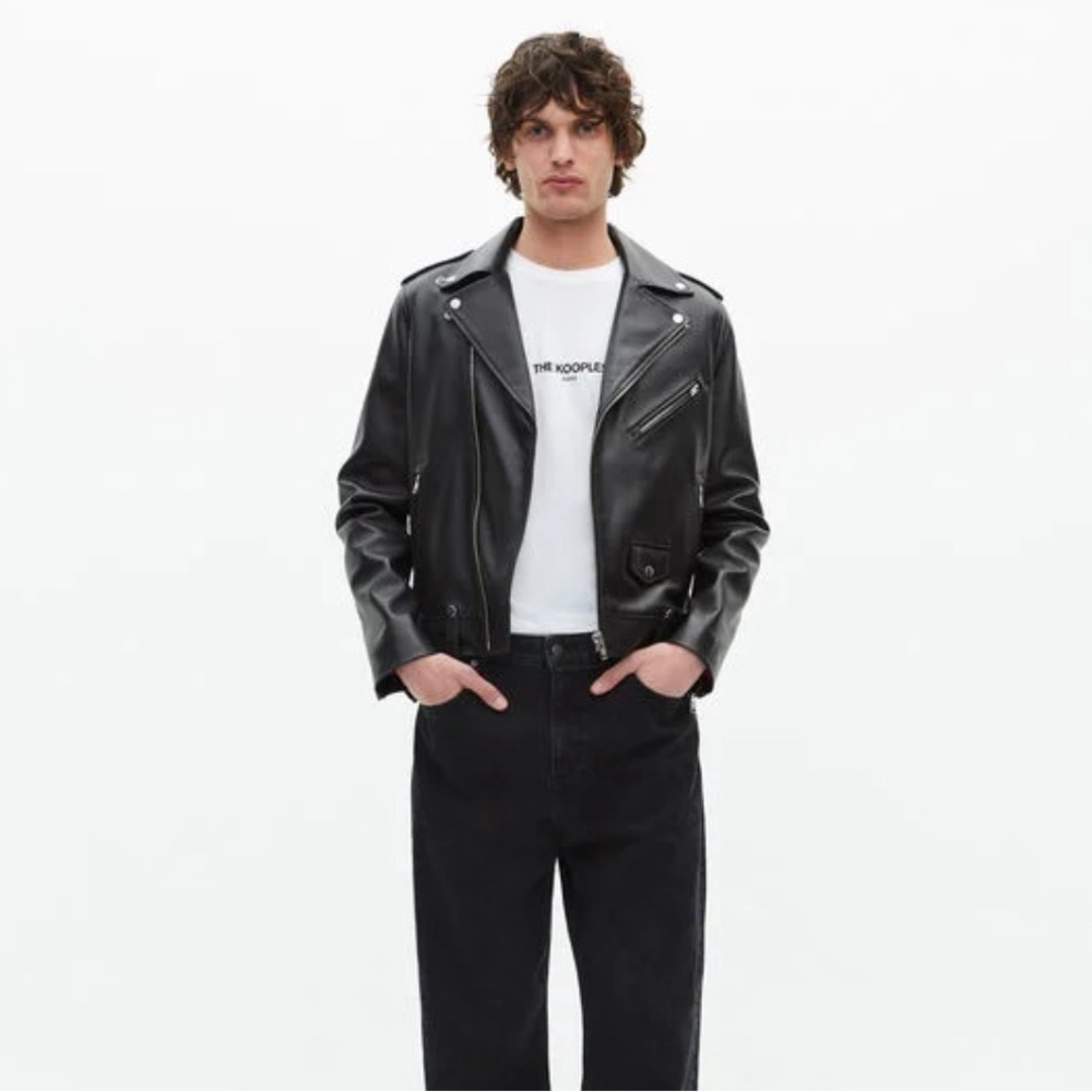 Nwt The Kooples Men's Black Real Leather Bike Jacket Size Xl